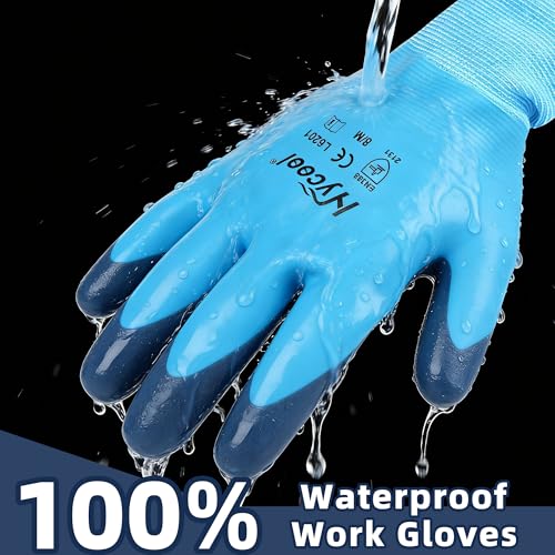 DS Safety Arbeitshandschuhe Herren und Damen - Wasserdichte Gartenhandschuhe mit Schaumlatex und Gummibeschichtung Handschuhe (1 Paar-Blau) Größe 7/S