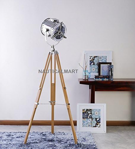 NAUTICALMART Floor Standing Nickel with SHEESHAM Wood Tripod Floor LAMP