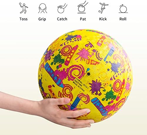 INPODAK Kids Playground Ball, 8.5 Inches Rubber Kickball, Toddler Garden Ball, Backyard Game Sport Balls Set for Indoor Outdoor Garden Yellow