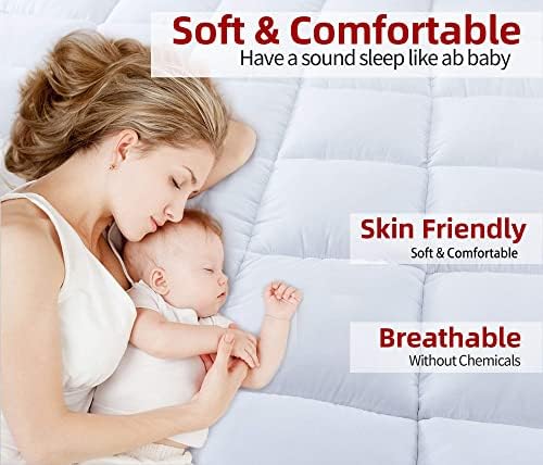 SUFUEE Mattress Topper Double 5cm White, Quilted Microfibre Soft, Hypoallergenic with 4 Elasticized Corner Straps - Size Double (137 x 190 cm)