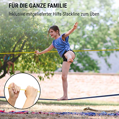 Slackline Klarfit Set mit Übungsline, Ratsche und Baumschutz