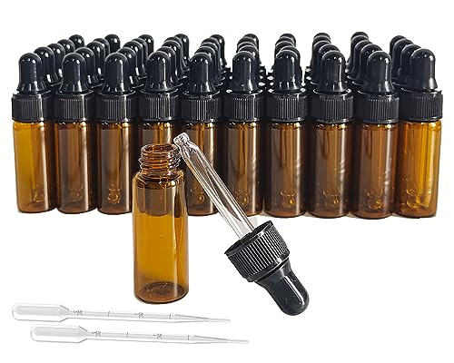 50 Pcs 5ml Amber Mini Dropper Bottles Essential Oils Sample Dropper Bottles For Traveling Essential Oils Perfume Cosmetic Liquid
