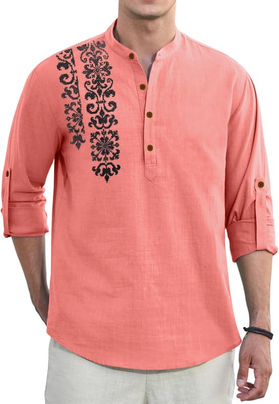 Image of Macsivo Cotton Blend Solid Casual Short Kurta for Men Long Sleeve Mandarin Collar Stylish Shirt Kurta for Men