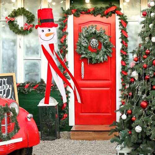 NOVWANG Snowman Windsock, 40 Inch 3D Winter Windsocks Outdoor Hanging Flag with Adjustable Hook Christmas Festival Party Decorations for Garden Porch Yard Patio Lawn