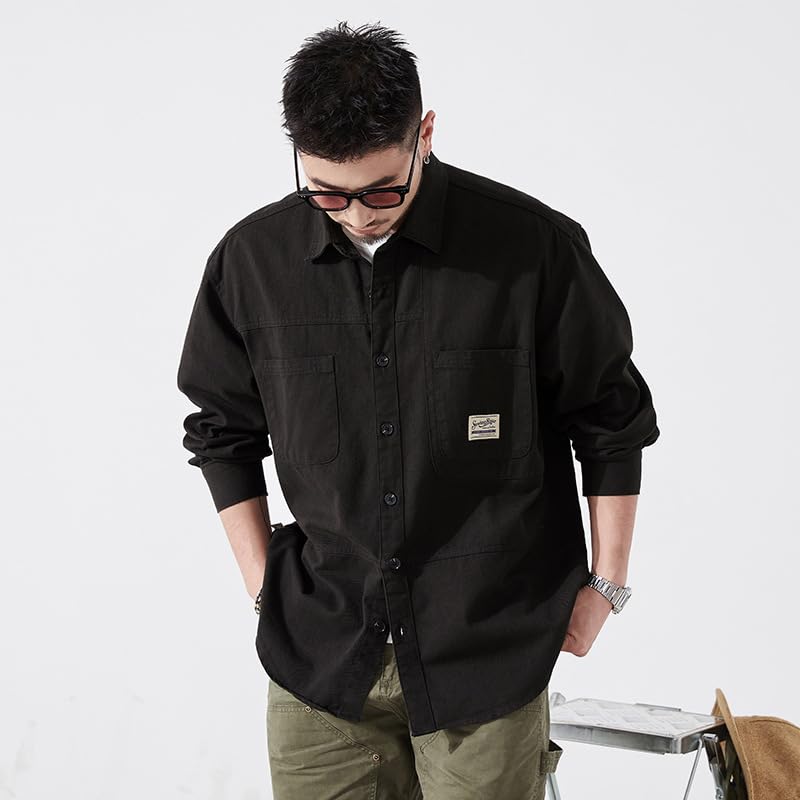 Japanese-Style Workwear Long-Sleeve Shirt Jacket for Men, Spring Autumn Casual Loose Shirt Jacket4