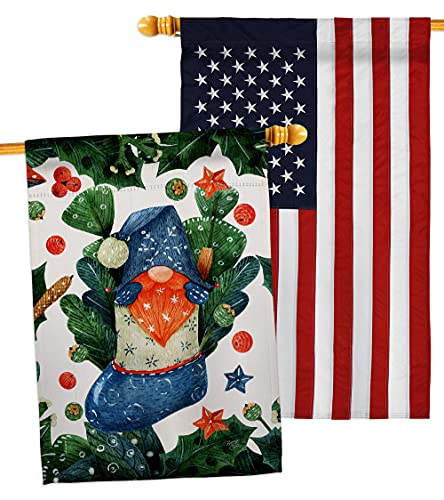 Breeze Decor Winter Socks Gnomes American Flag for Outside House Pack Embroidery Xmas Merry Christmas Door Sign Home Room Poster Patriotic Tapestry Wall, Garden Decorations Gifts Made in USA