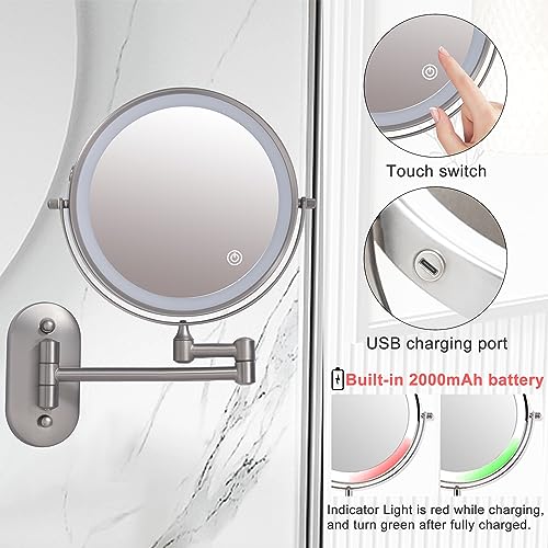 Espejo para maquillaje con luz recargable y soporte de pared miniatura 3