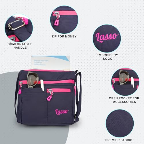 Image of Lasso Sling Bag For Women with Adjustable Strap Stylish Ladies Crossbody Polyester Sling Bag for Office, Causal, Travel & College | 5L Capacity & 5 Multiple Pockets (4 Zip & 1 Open Pocket)