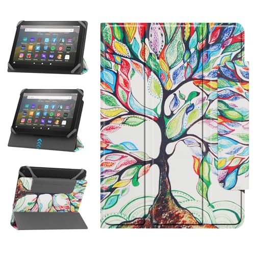HoYiXi Funda Universal para 7-8 Pulgadas Samsung Galaxy Lenovo Fire Android Tableta Funda Protectora Ajustable en Dos Posiciones con Soporte - árbol