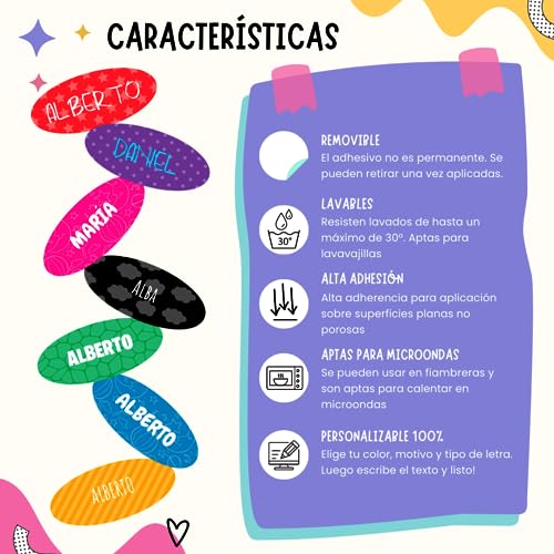 Miniatura 6 de Etiquetas Adhesivas Personalizadas Para Marcar Lápices, Rotuladores Y Material Escolar De Los Niños Para Colegio Y Guardería. Impermeables. Tamaño Pequeño Ovalado