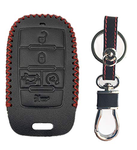 Rpkey Leather Keyless Entry Remote Control Key Fob Cover Case protector For Replacement Fit For 2019-2020 RAM 1500(5-Button with Tailgate)Black