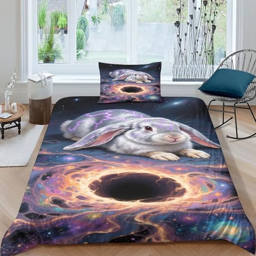 WXLWHR Funda De Edredón Conejo Belier Microfibra Suave Juego De Sábanas 3 Piezas Conejo Belda Agujero con Cremallera Y Fundas De Almohada para Familiar Y Niños Single（135x200cm）