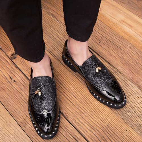 Men’s Business Casual Slip-On Loafers - Tuscan Patent LeatherNon-Slip Rubber Sole Hidden Wedge - Stylish Black for Nightclub & Hairdresser Scenes4