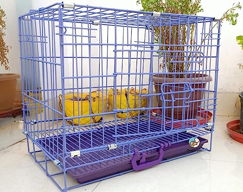 Image of Dog Trust Double Door Folding Metal Dog Cage with Paw Protector Easy to Move with Removable Tray Suitable for Small Puppy (24 Inch Purple Cage)