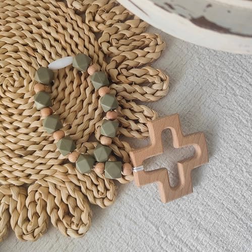 Silicone Ten-Year Rosary, My First Rosary with A Cross, Christian Communion Party Decorations, Rosary, Silicone Ten-Year Rosary, First Rosary (Green Cross Bracelet)4