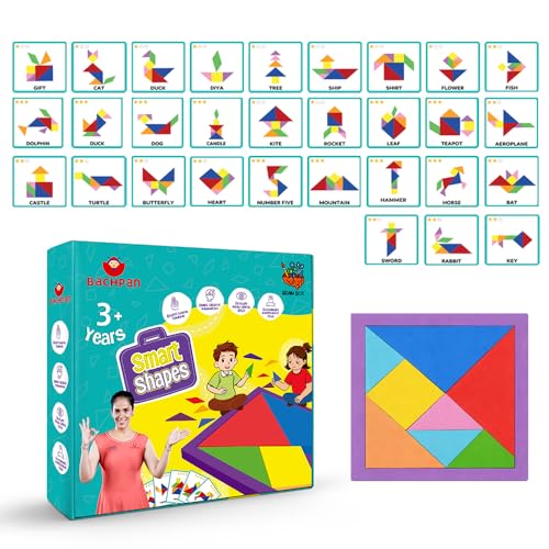Image of Tangram Puzzle for Kids Age 3-8 | Smart Shapes Educational Learning Toy | Brain Development & Pattern Building Game | Montessori STEM Activity Kit with Flashcards | Gift for Boys & Girls