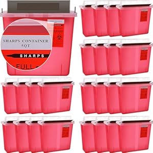 24 Pcs 5 Quart Sharps Container Plastic Touchless Disposal Box with Counter Balance Lid Wall Mounted Sharps Container Trash Bin for Home Office Waste