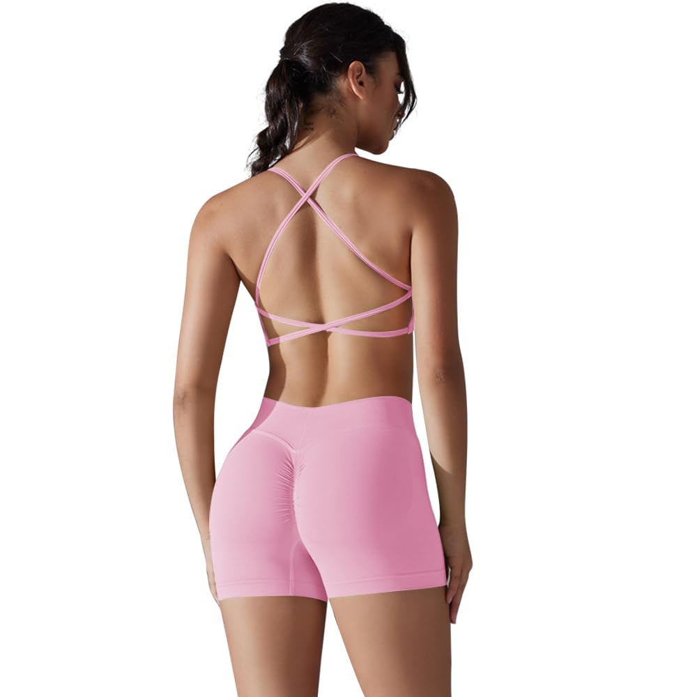 JN JANPRINT Set da palestra senza cuciture per le donne 2 pezzi con spalline incrociate reggiseni sportivi nascosti pantaloncini scrunch abiti da yoga tuta Activewear