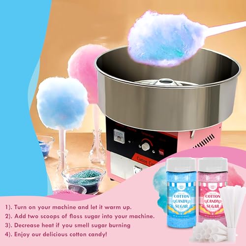 Cotton Candy Floss Sugar Package of ct-(Pink Vanilla, Blue Raspberry & Grape)-8.5oz Each Flavor (1 Count (Pack of 2 with cones))