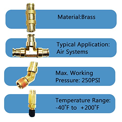 Tl Toolegin Air Hose Fittings Kit 1/4" 3/8" Push To Connect Fittings Air Line Fittings Air Brake Repair Kit With Brass Reducers Brass Quick Connect Dot Air Fittings 17Pcs #TOP3