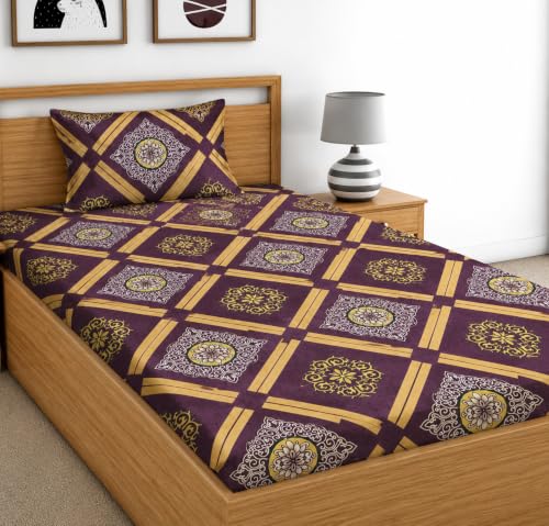 Image of DECORUM Glace Cotton Single Bedsheet with 1 Pillow Cover | Soft, Durable, Lightweight & Skin-Friendly Fabric| Suitable for Single /Diwan Bed Size