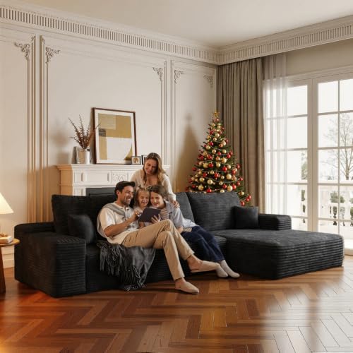 Image of Boneless Couch, Modular Sectional Couches for Living Room, U-Shaped Cloud Couch Sofa with Deep Seat, Fluffy Corduroy Upholstered Corner Sofa