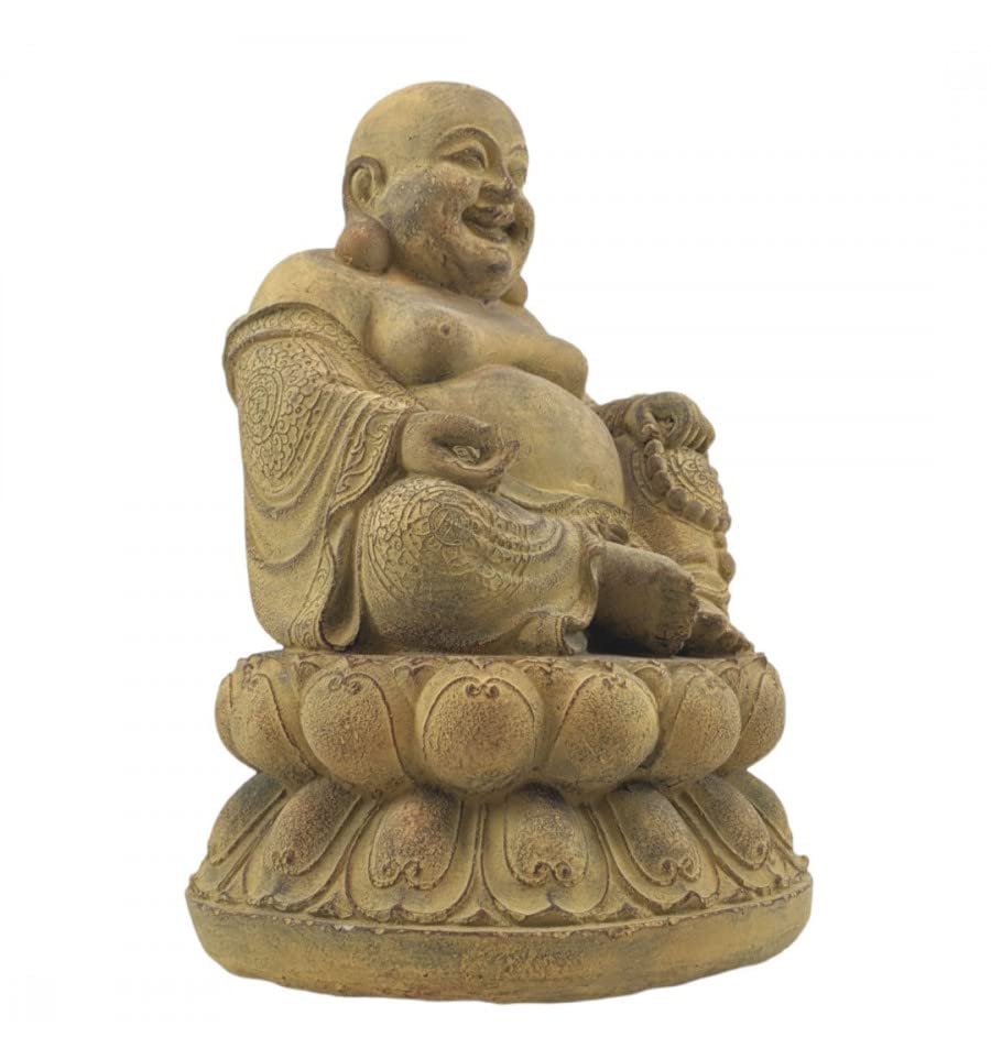 Coco Papaya Statue de Bouddha Rieur en Pierre 32cm