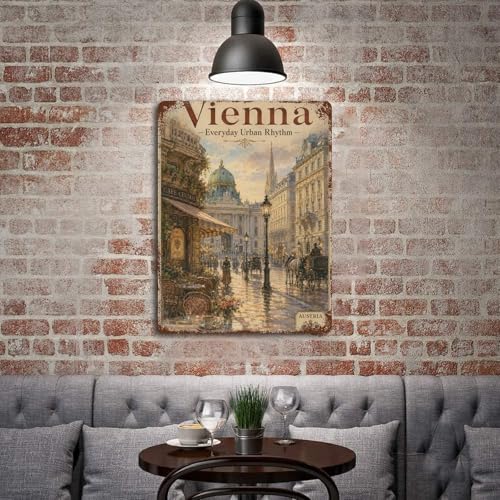 Décoration murale rétro en fer VIENNA affiche vintage de style 40x30 cm