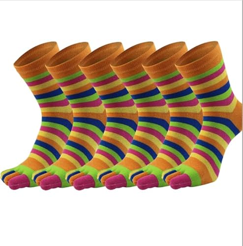 6 PairsWomen'S Five Finger Cotton Socks With Split Toe Mid Tube Colorful Fingers Suitable All Seasons Casual Sweat Absorbing Orange-G-6