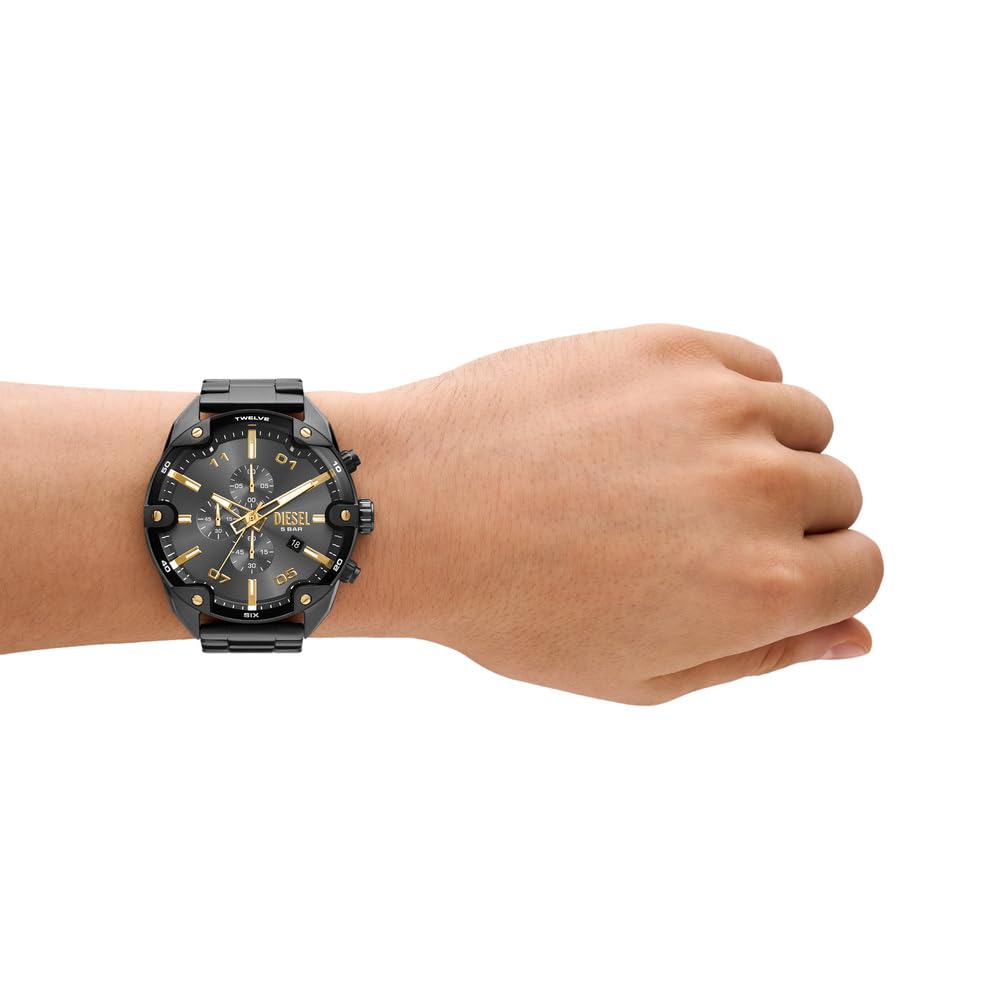 Diesel Reloj Spiked para Hombre, Movimiento cronógrafo de Cuarzo con Correa de Acero Inoxidable