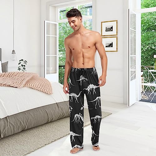 Pfrewn Mens Pajama Pants Dinosaur Skeleton Black Lounge Pants Super Soft Pajama Bottoms with Pockets M4