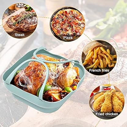 FASE 2 x Silikon-Einlagen für Luftfritteuse, quadratisch, wiederverwendbar, mit Griffen, Silikon-Fritteusen-Einlagen – Bild 4