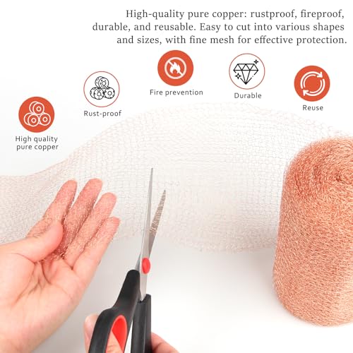 Image of Copper Mesh Rodent Control, 5 in x 200 ft Proof Wire Screen Roll for Mice Rat Rodent, Bat & Snail, DIY Blocker Weep Hole Filler & Wool Mouse Trap
