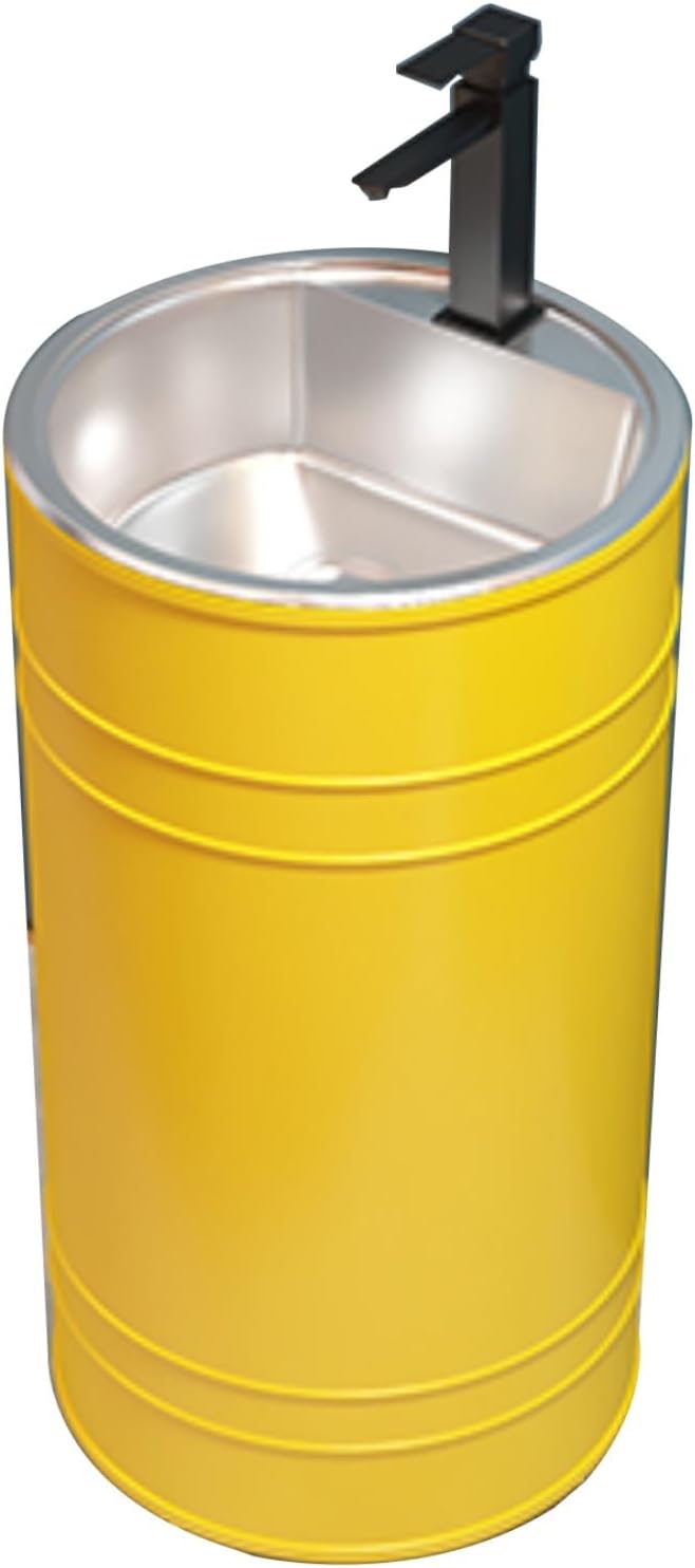 Freestanding Pedestal Sink, Freestanding Sink, Stainless Steel Single Bowl Sink with Faucet, Piece Pedestal Sink for Bathroom Outdoor School Hotel,Yellow-A-45x85cm