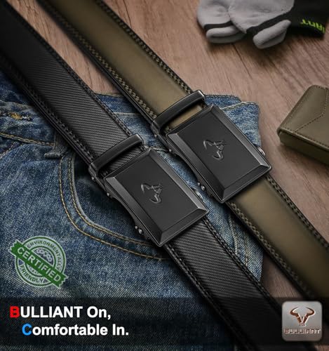 Image of BULLIANT Men Ratchet Belt 2 Pack, Click Sliding Leather Belt Adjustable for Gift Men Dress Casual Jeans 1 3 /8,Cut for Fit