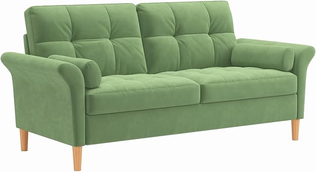 3 Seater Fabric Sofa with Tufted Back, Green