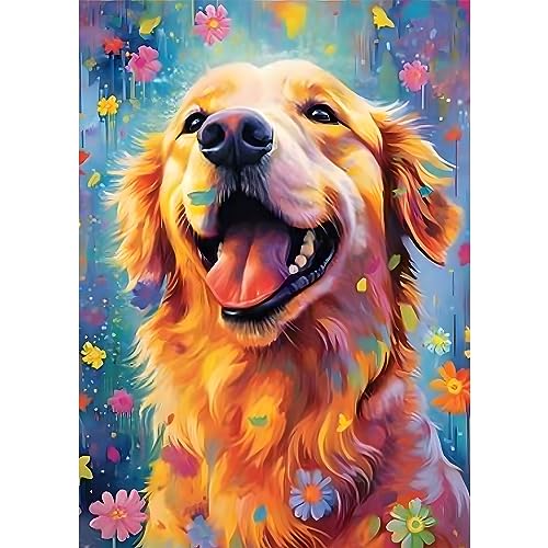 RICUVED Diamond Art Kits for Adults Dog Diamond Art Kits Full Drill 5D Animal Diamond Art Golden Retriever Gem Dots Art and Crafts for Gift Home Wall Decor 12x16 Inch/30x40cm
