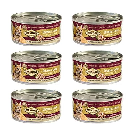 6 Latas Comida Húmeda para Gatos CARNILOVE 6X 100 grs SIN Cereales | 100% Naturales Pollo y Cordero | ANIMALUJOS