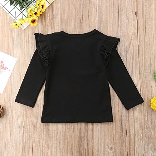 Toddler Baby Girls Ruffle Long Sleeved T-Shirt Blouse Solid Cotton Basic Tees Top (2-3 T, Black)