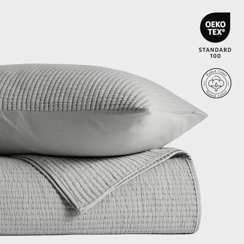 Image of EVERGRACEHOME Cotton Coverlet Set King Size 3 Pieces, Lightweight Soft Ribbed Matelasse Bedspread Quilt Set, Cozy Oversized Quilted Bedding Set with 2 Pillow Shams for All Seasons, Fog Gray