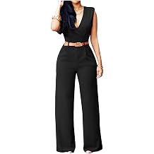 Womens Summer Jumpsuit Dressy V Neck Sleeveless Wide Leg Pants Romper Overalls Elegant Work Office Rompers