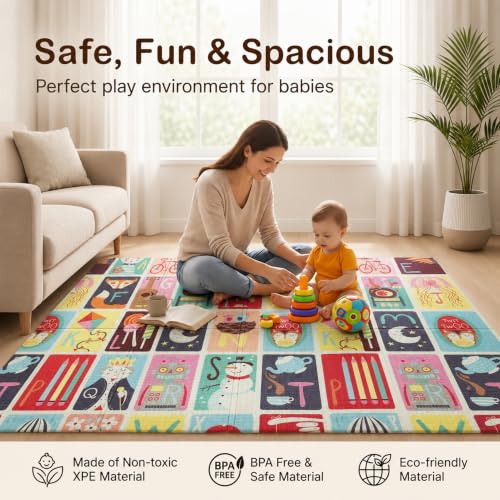 Image of StarAndDaisy Baby Play Mat for 0 to 2 Years, 6mm Thick Foldable XPE Baby Mats for Floor, Reversible Cushioned Mat for Kids Playing, Lightweight & Portable Playmat (5 * 6.5 ft)