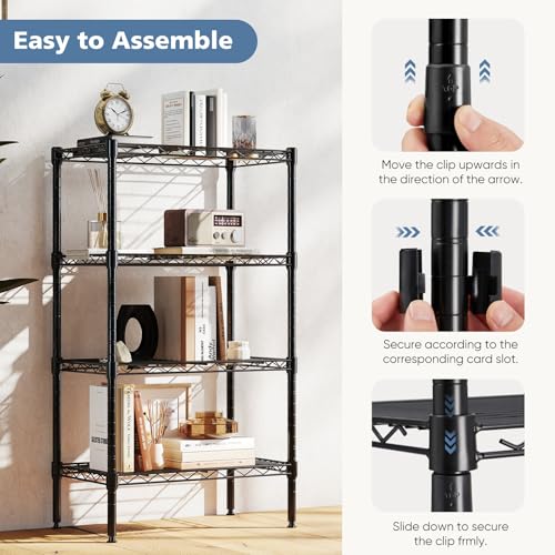 Image of DUMOS 4-Tier Metal Wire Storage Shelves, Adjustable Standing Storage Rack Shelf, Heavy Duty Steel Shelving Unit Organizers for Kitchen Bathroom Pantry Garage, 23.2 inch Wx13.4 Dx47.1 H, Black