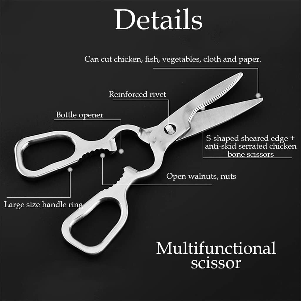Stainless Steel Kitchen Scissors Full Solid Multifunctional Cutter Shears Tool Walnut Opener