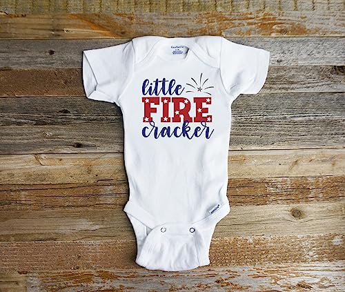 Little Firecracker Onesie, First Fourth of July Onesie Boy, 1st 4th of July Baby Girl Outfit, Patriotic Shirt For Baby, Red White Blue, Made in the USA (0 to 3 months)2