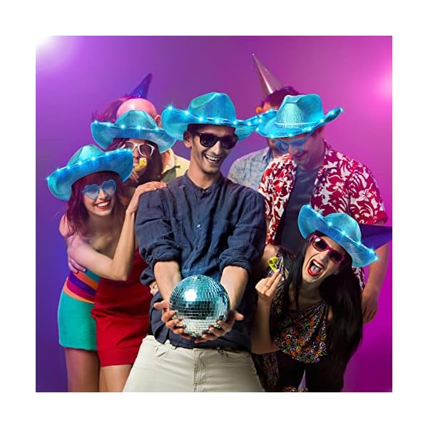 Zhanmai 8 pieces cowboy hat led light up hat and heart sunglasses sparkly space cowgirl hat for women girls halloween costume - image 7