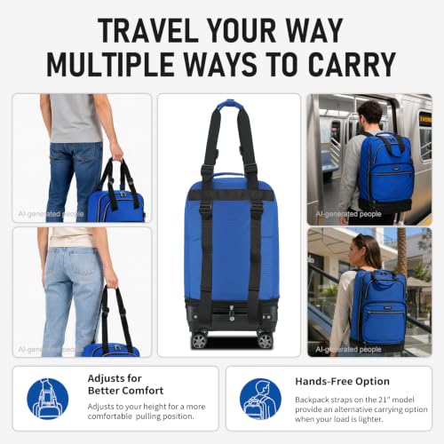 Image of Verage Luxe Expandable Foldable Luggage Bag Collapsible Rolling Travel Bag Lightweight Larger Suitcase with Detachable Spinner Wheels (21 Inch Expands into 24 Inch, Blue)