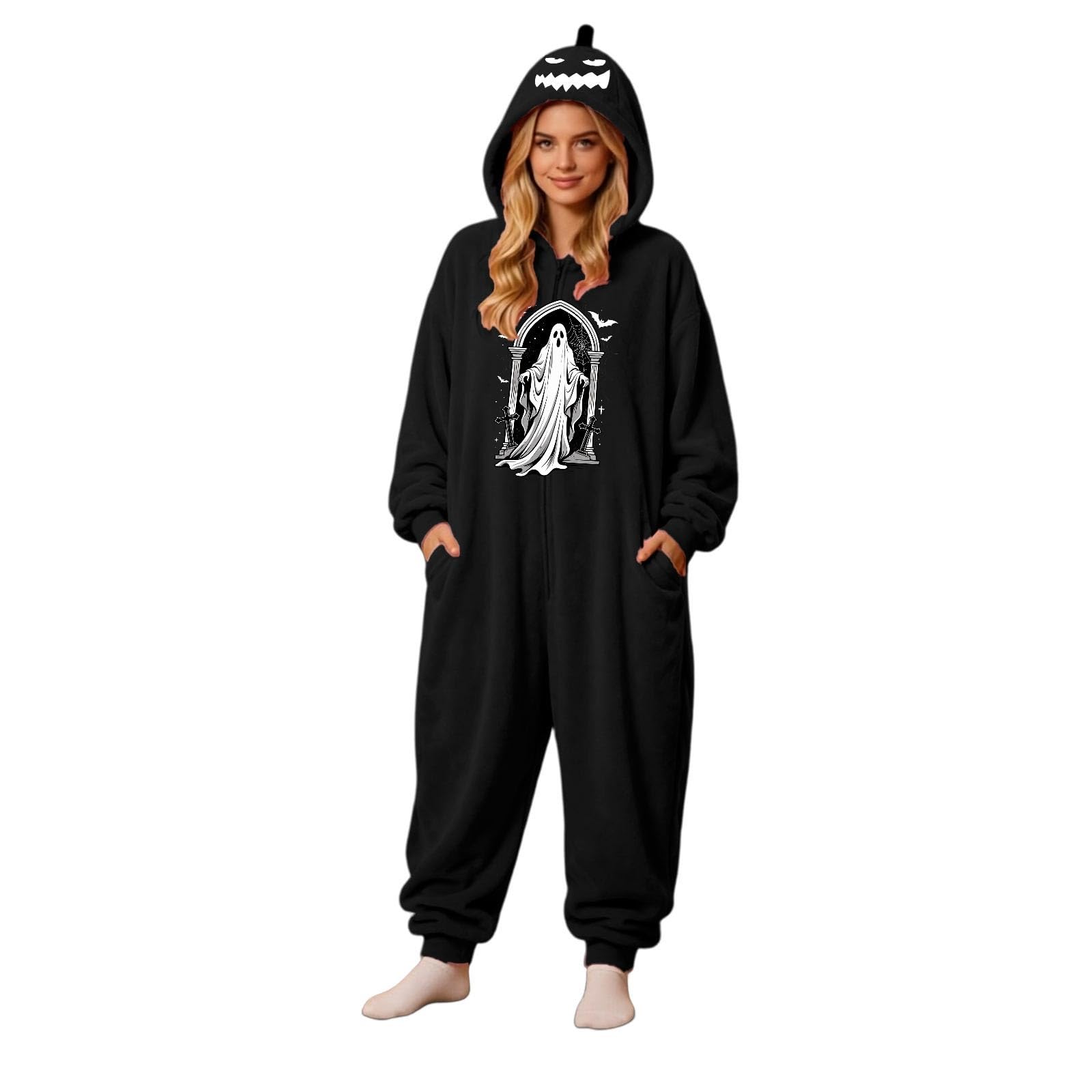 Pyjama Combinaison Halloween Combinaison Imprimée Grande pour Fêtes Coupe Ajustée Confortable Tenue Complète Idéale pour Célébrations Ceinture Tissu Doux Manches Longues Motif