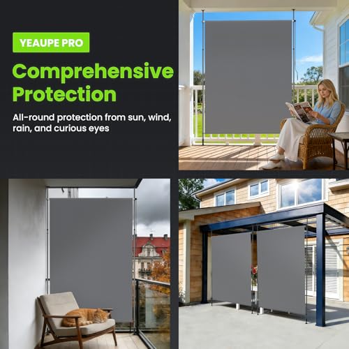YEAUPE PRO Senkrechtmarkise außen, 200 x 270 cm, Dunkelgrau, ohne Bohren, Klemmmarkise mit Handkurbel, geeignet für Balkon, Terrasse, Außenbereich und Garten, wetterfester Sichtschutz