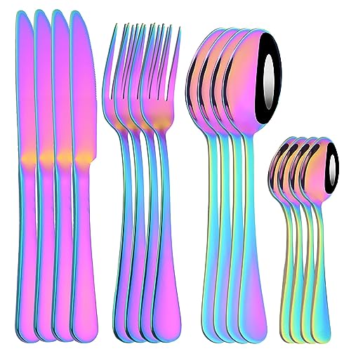 Besteck-Set für 4 Personen, 16-teiliges Besteck-Set aus Edelstahl, mit Löffel, Messer und Gabel, Kaffeelöffel für Zuhause, Küche,...